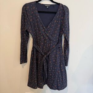 Toad&Co Long Sleeve Floral Wrap Dress Womens Large Midi Organic Cotton Tencel
